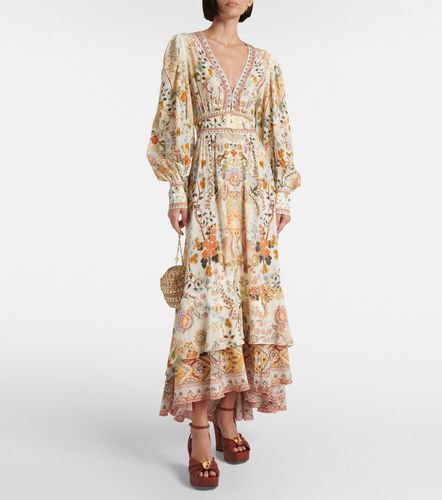 Vestido largo de seda a capas estampado - Camilla - Modalova
