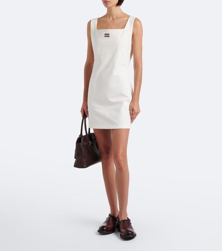 Vestido corto de jersey de algodón con piel - Miu Miu - Modalova