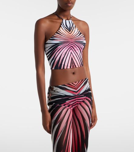 Printed halterneck mesh crop top - Roberto Cavalli - Modalova