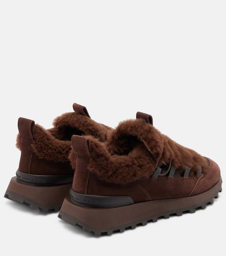 Sneakers in suede con shearling e Monili - Brunello Cucinelli - Modalova