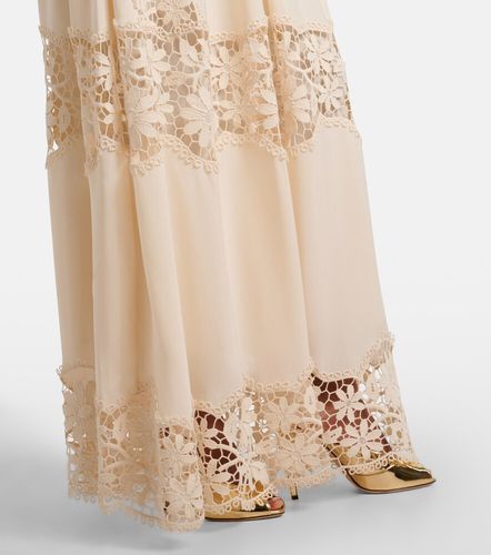 Abito lungo in georgette e macramè - Elie Saab - Modalova