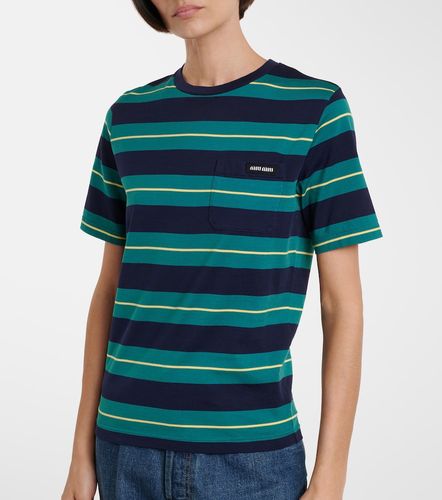 Camiseta de jersey de algodón a rayas - Miu Miu - Modalova
