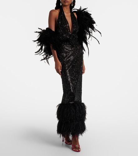 Feather-trimmed sequined sheer gown - Dolce&Gabbana - Modalova