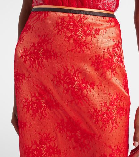 Embroidered leather-trimmed lace midi skirt - Jacques Wei - Modalova