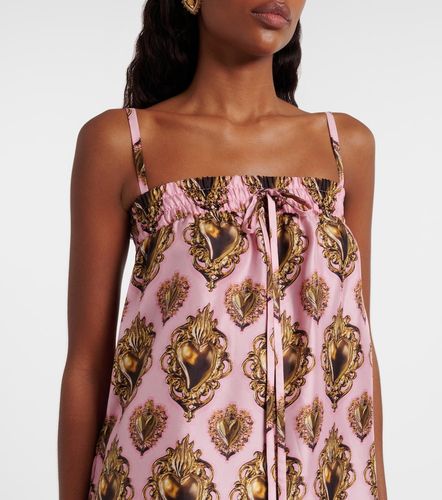 Abito corto in seta con stampa e piume - Dolce&Gabbana - Modalova