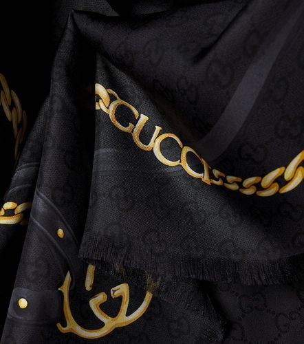 Scialle in seta con stampa e frange - Gucci - Modalova