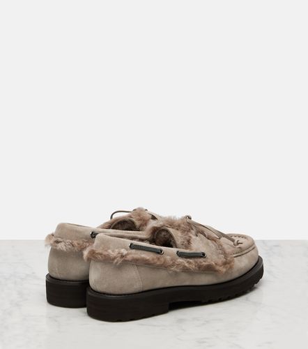 Mocassini in suede con shearling e monili - Brunello Cucinelli - Modalova