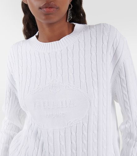 Pullover in cotone a trecce con logo - Prada - Modalova