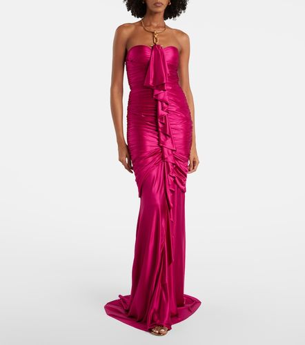 Draped ruffled satin bustier gown - Balmain - Modalova