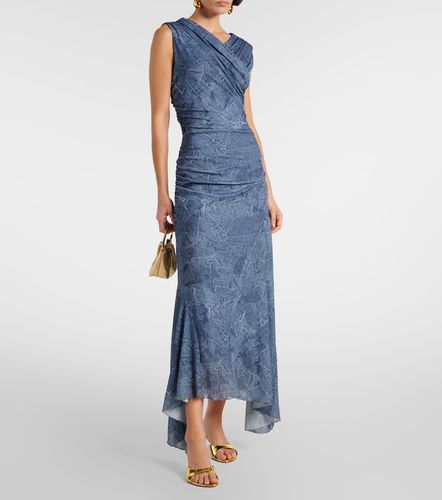 Printed ruched mesh maxi dress - Ganni - Modalova