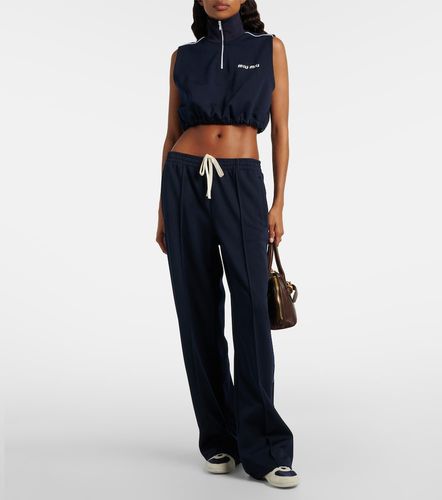 Top cropped in jersey con logo - Miu Miu - Modalova
