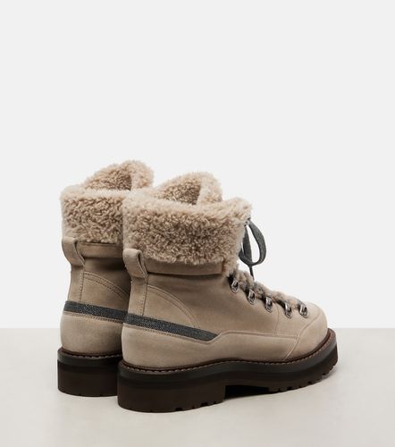 Shearling-trimmed suede lace-up boots - Brunello Cucinelli - Modalova