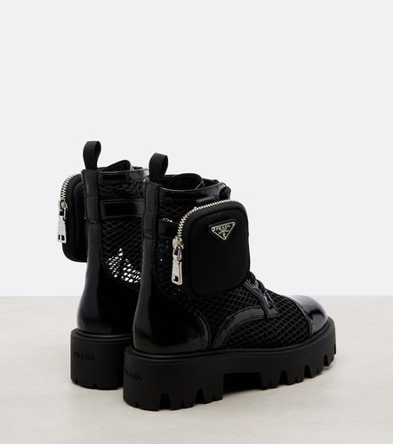 Leather-trimmed mesh combat boots - Prada - Modalova