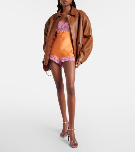 Body in raso di seta con pizzo - Saint Laurent - Modalova