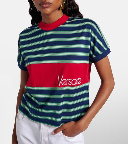 Camiseta de algodón a rayas bordada con logo - Versace - Modalova