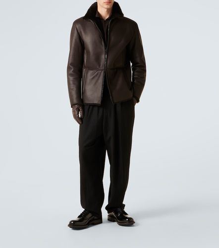 Shearling-lined leather jacket - Giorgio Armani - Modalova