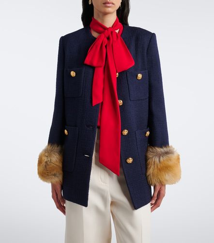Shearling-trimmed wool-blend tweed jacket - Valentino - Modalova