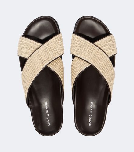 Chiltern leather-trimmed raffia slides - Manolo Blahnik - Modalova