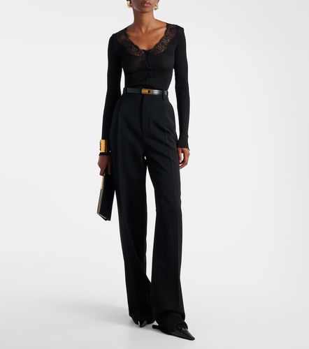 Top in seta semitrasparente con pizzo - Saint Laurent - Modalova