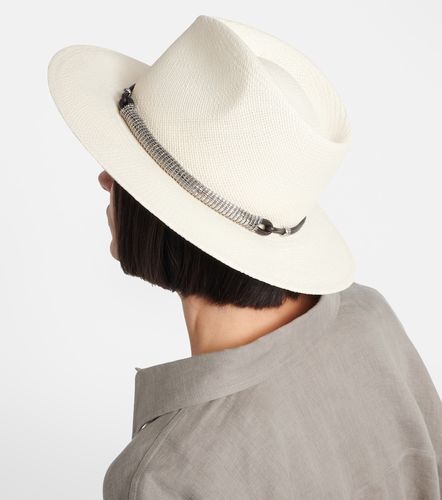 Leather-trimmed straw fedora hat - Brunello Cucinelli - Modalova