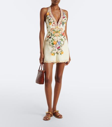 Embellished halterneck linen romper - Camilla - Modalova