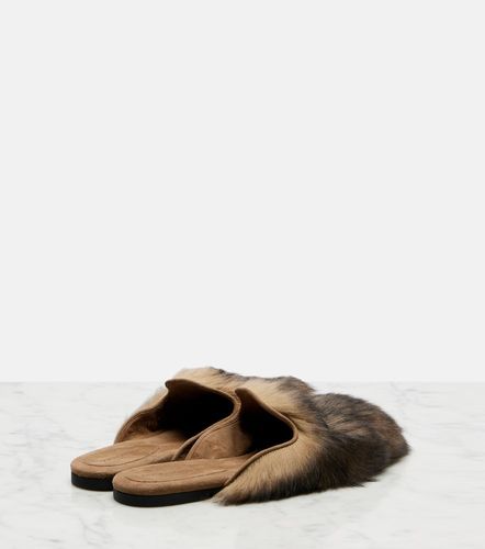 Mules in shearling con pelle e logo - Dolce&Gabbana - Modalova