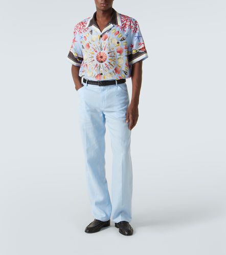 Camicia bowling in lino con stampa - Dolce&Gabbana - Modalova