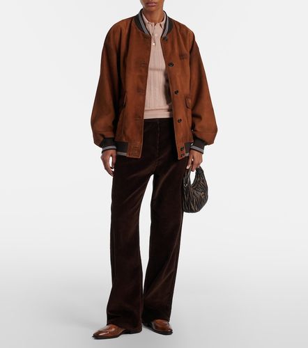 Giacca blouson in suede con logo - Miu Miu - Modalova