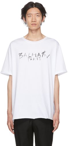 Balmain White Graffiti T-Shirt - Balmain - Modalova