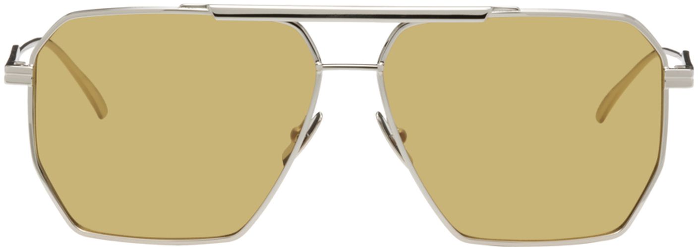 Silver & Yellow Navigator Sunglasses - Bottega Veneta - Modalova