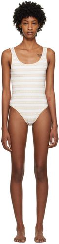 White & Beige Striped Swimsuit - Balmain - Modalova