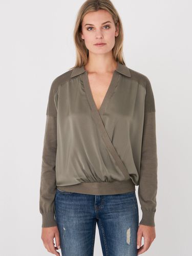 Silk-front shirt collar sweater with wrap front - REPEAT cashmere - Modalova