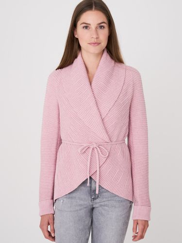 Open round knitted cardigan with shawl neck and knitted belt - REPEAT cashmere - Modalova
