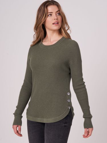 Cotton cashmere blend rib knit sweater with round hem - REPEAT cashmere - Modalova