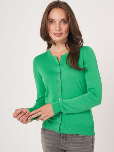 Basic fine knit cardigan in organic cotton blend - REPEAT cashmere - Modalova
