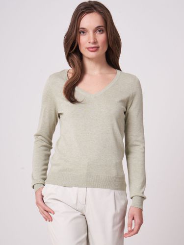 Basic fine knit V-neck pullover in cotton blend - REPEAT cashmere - Modalova