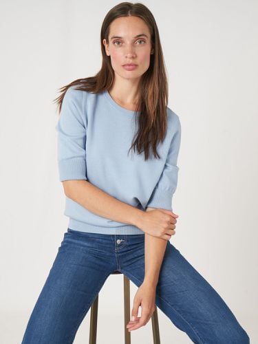 Basic fine knit short sleeve pullover in organic cotton blend - REPEAT cashmere - Modalova