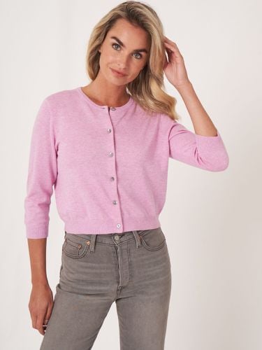 Cropped cardigan with crew neck in organic cotton blend - REPEAT cashmere - Modalova