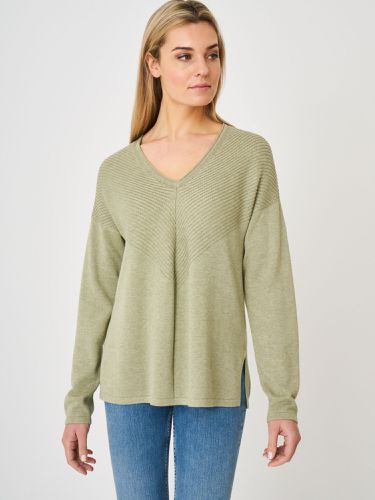 Fine organic cotton blend V-neck sweater with rib knit details - REPEAT cashmere - Modalova