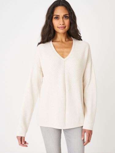 Fine organic cotton blend V-neck sweater with rib knit details - REPEAT cashmere - Modalova