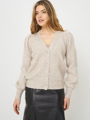 Buttoned rib knit cardigan with puff sleeves - REPEAT cashmere - Modalova