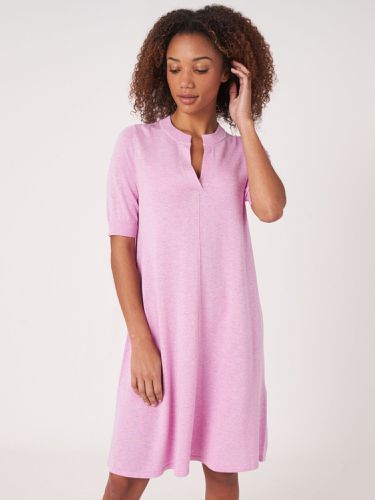 Cotton blend knitted dress with slit neckline - REPEAT cashmere - Modalova