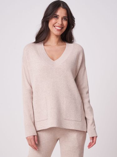Cotton blend sweater with ribbed sleeves and pockets - REPEAT cashmere - Modalova