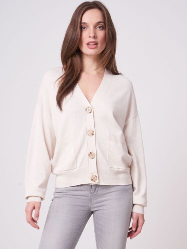 Cotton blend buttoned cardigan with pockets - REPEAT cashmere - Modalova