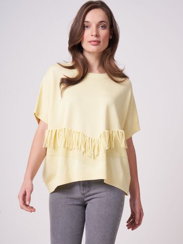 Cotton blend poncho sweater with fringes on the front - REPEAT cashmere - Modalova