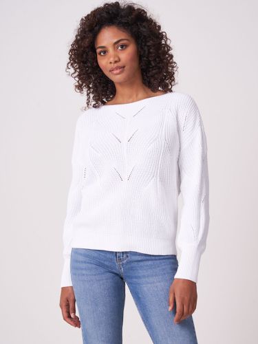 Cotton rib knit sweater with boat neckline - REPEAT cashmere - Modalova