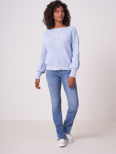 Cotton rib knit sweater with boat neckline - REPEAT cashmere - Modalova