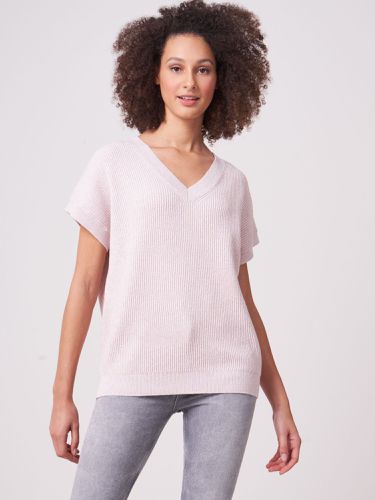 Cotton cashmere blend short sleeve sweater with mini sequins - REPEAT cashmere - Modalova
