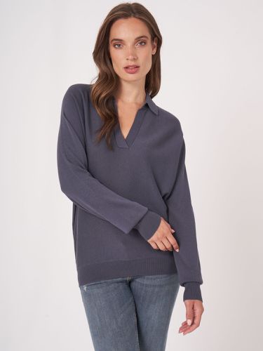 Cotton blend sweater with polo neck - REPEAT cashmere - Modalova