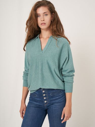 Cotton blend sweater with polo neck - REPEAT cashmere - Modalova